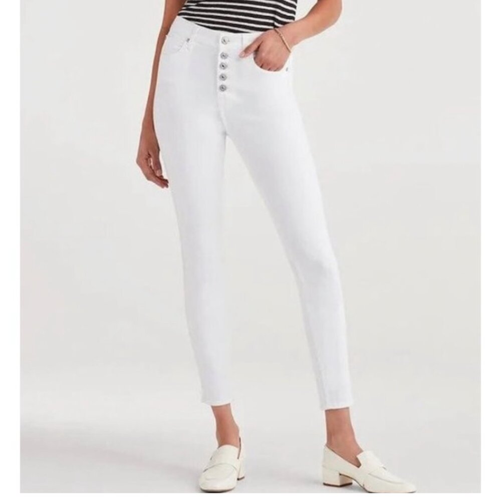 7 For All Mankind White Button Fly High Waist Ankle Skinny Jeans - Size 24